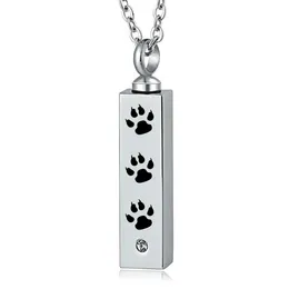 Personlig Minimalistisk Bar Rektangel Djurhalsband Katt Paw Print Pendant Minnesmärke för Ashes Keepsake Birtstone Cremation Smycken