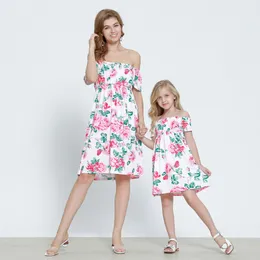 Summer Floral Girls Strapless Dresses Fashion mommy me matching Strapless Princess Ruffle Dresses family mother daughter Dress Y2197