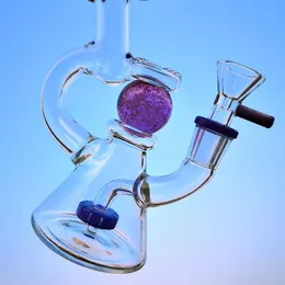 7-Zoll-geschlitzte Donut-Perc-Wasserpfeifen, 14 mm weibliche Jiont-Glasbongs, Duschkopf-Perc-Wasserpfeifen, 4 mm Dicke, im Dunkeln leuchtende Ball-Öl-Dab-Rigs mit Schüssel