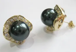 Venta Al Por burmistrz Joyería de Moda Noble 8mm Negro Redondo de Concha de Perla y Cristal 18kgp Pendiente #006