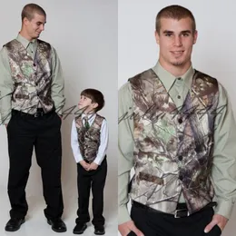 Camo Drukowane Kamizelki Groom Hunter Wedding Kamizelki Kamuflaż Slim Fit Mens Kamizelki 2 Piece Set (Vest + Tie) Custom Made
