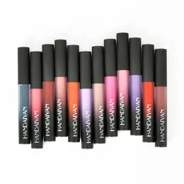 DHL Gratis Handaiyan Läppstift Matte Velvet Kosmetika Naken Röd Läppglans Vattentät Långträdande Tint LipGloss 12Colors