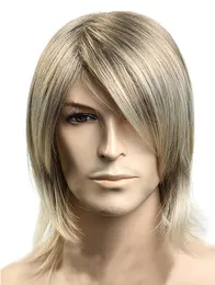 Krótkie peruki męskie proste włosy cięte z bangami mody anime party cosplay blonde