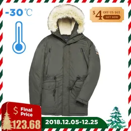 Tiger Force 2018 Long Padded Parka Hooded Slim Winter Jacket Män Konstgjord päls krage varm kappa Justerbar midja tjockna kappa