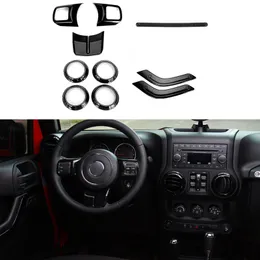 ABS Siyah İç Jeep Wrangler JK 2011-2017 Araç Aksesuarları İçin Dekorasyon 2doors 10pcs Dekorasyon Kapağı kiti