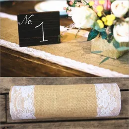 Burlap Lace Hessian Table Runner, Rustic Natural Jute Country Wedding Party Bridal Shower Babe Shower Dining Table Decoration 12x108 inches
