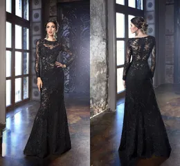 Belfaso 2019 Mother of the Bride Dresses Jewel Long Sleeves Lace Appliques Beads A-Line Evening Gowns Floor Length Wedding Guest Dress