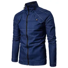 New Mens Fleece Jeans Jacket Stand Western Cowboy Leisure Denim Slim Fit Winter