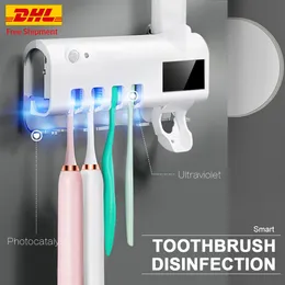 Automatic Toothpaste Dispenser Solar Energy UV Toothbrush Holder Wall Mount Stan