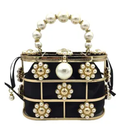 HKDUC Handmade Beaded Pearls Evening Bags Elegant Full Dress Women Day Clutch Ivory White Purse and Handbags Chains Shoulder Bag