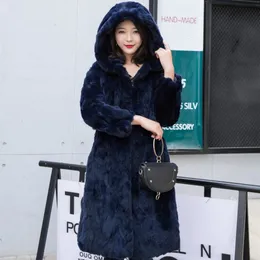 LVCOMEFF Women Rex Rabbit Fur Long Coat Chinchilla Coat Winter Warm 2018 Plus Size 1809161