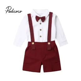WangsCanis 2PCs Toddler Baby Girls Christmas Outfits Long Sleeve White Ruffled Top Red Bow Tie Suspender Shorts