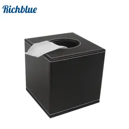 Cubo Negro Cuero de la PU Cubo de Oficina para el hogar Soporte de Papel de Seda Cuadrado Caja de la Cubierta del Estuche Servilletero