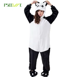 Novelty One-Piece Pajamas Cartoon Panda Animals Onesie Overcoat Family Halloween Cosplay Couple Loose Flannel Hooded Costumes