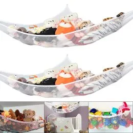 Filet De Rangement Suspendu Pour Peluches - 63x38 Cm, Corde Coton Et Bois, Hamac Mural Jouets Enfant, Déco Bohème