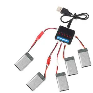 Batterie D'hélicoptère RC 4 Pièces, Kit D'accessoires de Batterie d'avion RC 3.7V 520mah avec Chargeur pour V977 Batterie D'hélicoptère RC 4 Pièces, Kit D'accessoires de Batterie d'avion RC 3.7V 520mah avec Chargeur pour V977
