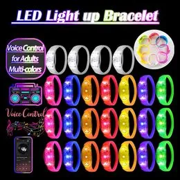 Lot De 10 Bracelets Lumineux LED Multicolores Silicone Activation Vocale - Parfait Pour Fêtes Et Concerts