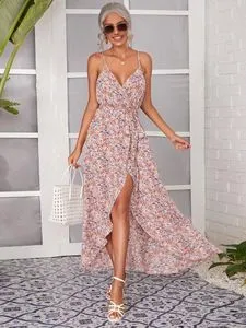 Floral Allover cami floral maxi dress with Wrap Hem - SHE