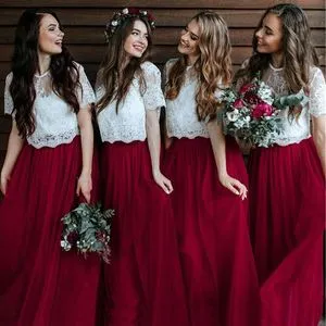 Maroon and white bridesmaid dresses store