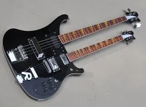 Black 4 and 6 strings double neck electric guitar with basswood