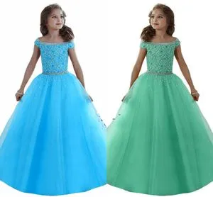 Cute Prom Dresses For 12 Year Olds Off-Shoulder Crystal Beaded Pageant Dress  For Lovely Girls