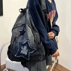 平成ギャル 韓国 [HUG YOUR SKIN] STAR DUST DENIM BACKPACK MUSINSA公式 | HUG YOUR SKIN Stardust Denim Backpack (Black