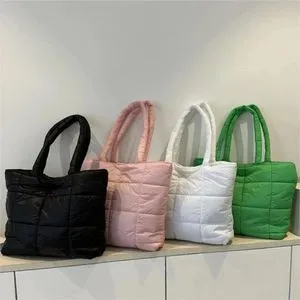 [Sehr] Satin Padded Shopper Bag ★すぐ品切れ★ Women Padded Shoulder Bag Large Capacity Top Handle Bag