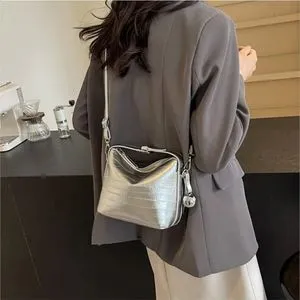 Small Silver Shoulder Bag For Women Korean Style PU From