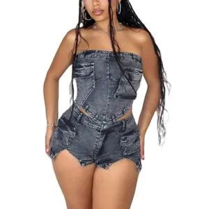 【NONCODE】Munin off-shoulder one-piece + shorts set Sexy 2 Piece Short Sets for Women Tiered Lantern Sleeve Crop