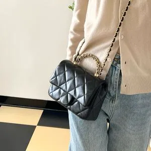 Luxury Mini Flap Bag With Mirror, Quality Crystal Chain, And