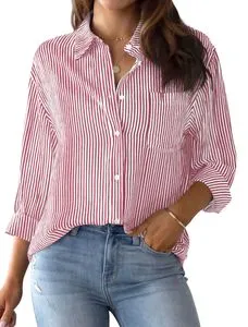 売れ筋商品|||ホルストンヘリテイジ カットソー トップス レディース Women's Striped Collared Button-Front Shirt Regent Stripe Namifin Womens Button Down Shirts Striped Classic Long