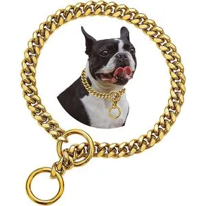 Heavy Duty Dog Chain Collar - Black Gold 10mm Cuban Link, Stainless Steel Slip Chain For Large Breeds, 24 Inch-726799