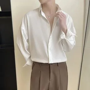 Ice Silk White Long Sleeve Shirt