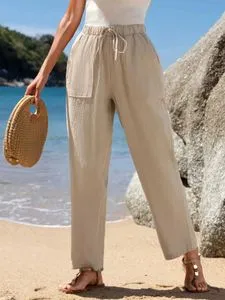 【BAON】Nendi Summer Wide Cotton Pants Linen Pant Set Womens Lightweight Cotton Linen Wide Leg