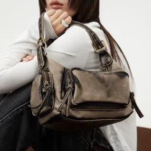 MUCENT☆大人気♪Side Pocket Vintage Leather Shoulder Bag Vintage PU Leather Shoulder Bag Multi Pocket Handbags for