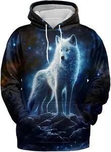 Men's 3D Printed Wolf Hoodie - Full Zip Pullover Sweatshirt With Moon Fox Galaxy Design, Sizes XS-5XL - View #11