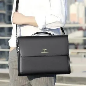 DHgate.com:Black Leather Business Tote Bag for Men