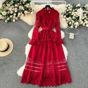 DHgate.com:Lace Dress | 2024 Spring Retro Embroidered Hollow