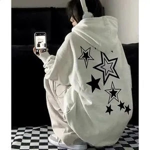GINZIフード付きダメージベスト、y2k 、パンク　、お兄系 YUNZSXJY Womens Men Zip Up Grunge Hoodie Cross Print Jacket