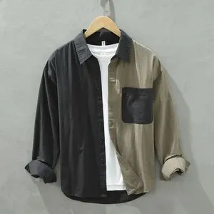 Retro Patchwork Mens Shirt Jacket - Spring/Summer Fashion