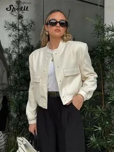 未使用タグ付き　BULKY SLEEVE CROPPED JACKET Chic Cropped Jacket: O-Neck, Single Buckle, Autumn Outerwear