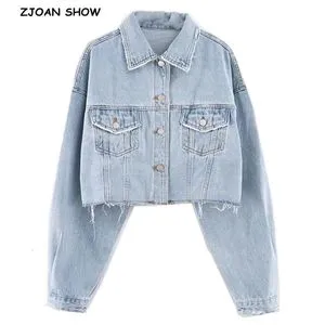 ジャケット・アウター drop shoulder grange damage denim jacket Glkaend Women's Loose Fit Boyfriend Drop Shoulder Sleeve