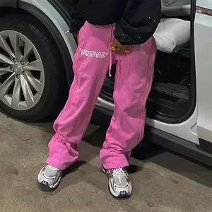 【HI FI FNK】Blow Side Zipper Pants Xingfenly Men' Hip Hop Loose Jeans Solid Color Streetwear