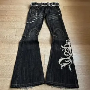 DHgate.com:Y2K Flare Jeans: High Waist Embroidered Wide Leg