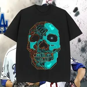 【関税・送料込】Round skull printed contrast pocket t-shirts DHgate.com:Premium Cotton Skull Print Tee - Oversized Fit