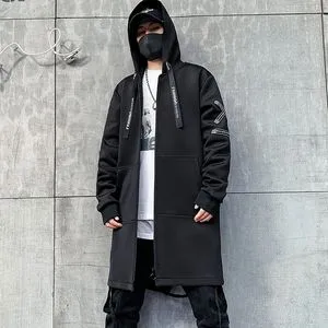 Mens Casual Jackets Fashion Y2k Patchwork Drawstring Hooded