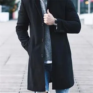 Modern Mens Fall Peacoat PASLTER Mens Trench Coat Slim Fit Notched