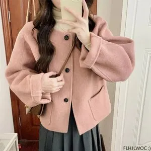 Cute Pink Wool Jacket: Retro Chic Short Coats for Spring & Winter
