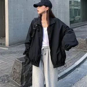 HKGHVJK Autumn Windbreaker Women Jacket Hooded Zipper Coat