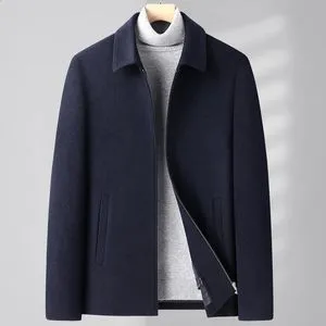 Reversible Mens Long Wool Business Jacket with 100% Wool Lining